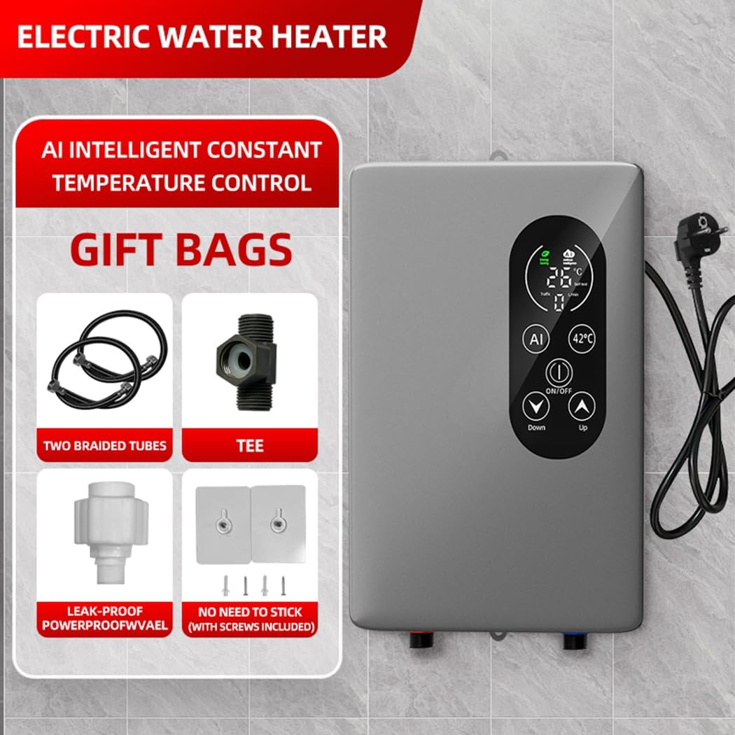 Electric Instant Hot Water Heater Shower Electric Tankless Shower Hot Water Bathroom Instantaneous Water Heater (Grey)